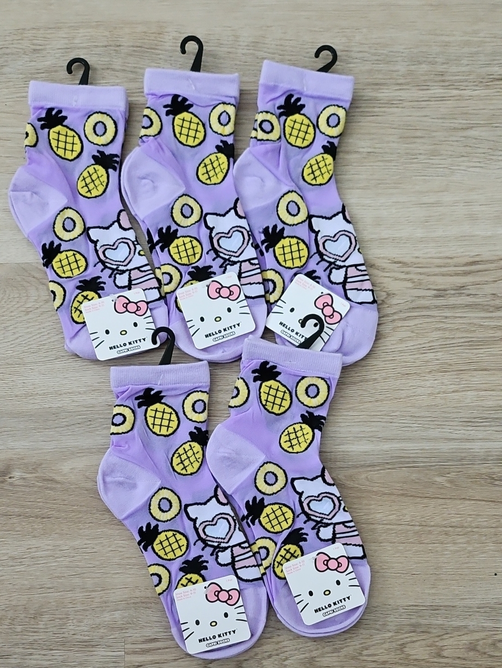 Hello Kitty Purple Socks with Yellow Pineapple Print - 5pk.